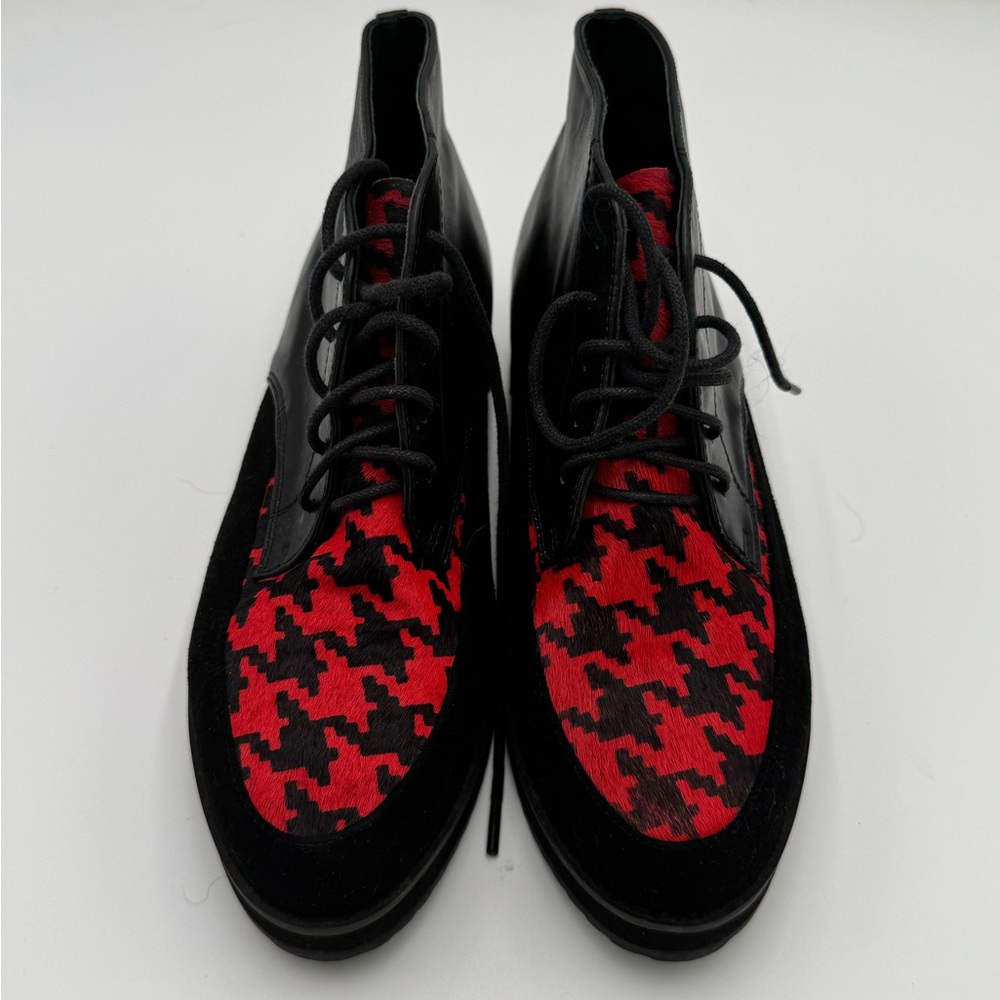 Staccato Red Black Houndstooth Leather Lace Up Shoes Size 7 Rare